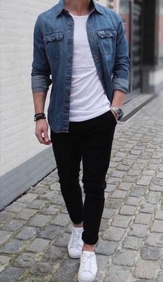 Outfits Juvenil, Casual Denim Shirt, Vans Converse, Mens Casual Outfits Summer, Men Fashion Casual Shirts, Stylish Men Casual, Trendy Jackets, Mens Casual Dress Outfits