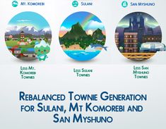 an advertisement for the san myshino city tour with three different locations and their names