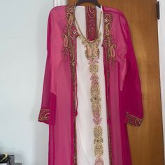 Never Worn Long Sleeve Caftan Dress. Comes With White Under Piece So It Will Not Be See Through And Belt. Fits Sizes 0-3 Fitted Long Pink Kaftan, Pink Long Dress For Eid, Long Pink Dress For Eid, Fitted Pink Kaftan, Pink Long Sleeve Kaftan For Wedding, Pink Long Sleeve Wedding Kaftan, Festive Fitted Pink Kaftan, Moroccan Caftan, Caftan Dress