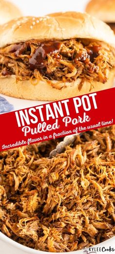 instant pot pulled pork in a white bowl