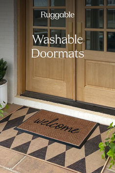 a welcome mat with the words, ruggable washable doormats on it