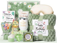 a birthday gift hamper filled with lots of goodies and greetings for someone's special day