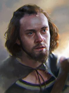 a digital painting of a man with long hair