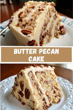 two slices of butter pecan cake on a plate