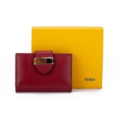 Fendi new burgundy veal wallet with enamel and gold hardware . Box and original dustcover. Luxury Burgundy Leather Wallet, Luxury Red Wallet With Original Box, Gold Hardware, Fendi, Wallet, The Originals, Gold