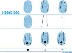 an illustrated diagram of how to draw a dog's head and tail from the front