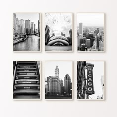 four black and white photographs of chicago