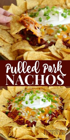 pulled pork nachos with sour cream and green onions