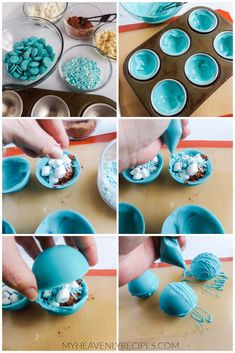 step by step instructions to make cupcakes with blue icing and marshmallows