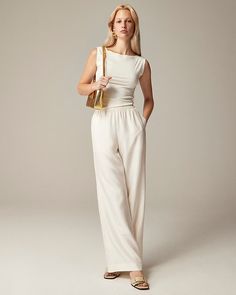 J.Crew: Stratus Pant In Textured Satin For Women Satin Pants Outfit Casual, White Satin Pants, Satin Pants Outfit, Suit Guide, Usa Swimming, Hair Wrap Scarf, Scarf Jacket, My Wish List, Polo Women