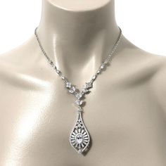 "A statement bridal necklace featuring glamorous Art Deco geometric sunrise sunshine details to make that bold yet elegant statement. This ornate, detailed silver wedding jewelry is made of clear cubic zirconia set on tarnish-resistant silver rhodium plated base and chain. Necklace length is adjustable from 17\" (43cm) to 19\" (48cm) . Matching pieces at https://etsy.me/2w9kxYn View all Victorian inspired accessories https://etsy.me/2uAseFc View all necklaces at https://etsy.me/1jokpF5" Art Deco Crystal Necklace For Wedding, Flapper Wedding, Necklace Art Deco, Crystal Wedding Jewelry, 1920s Vintage, Bridal Earrings Drop, Silver Wedding Jewelry, Necklace Art, Art Deco Pendant