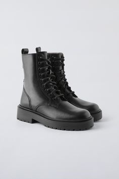 LACE-UP LEATHER ANKLE BOOTS Black Leather Combat Boots, Thigh High Boots Flat, Shop Boots Online, Metallic Shoes, Tony Bianco, Bow Heels, Slingback Shoes, Low Boots, How To Stretch Boots