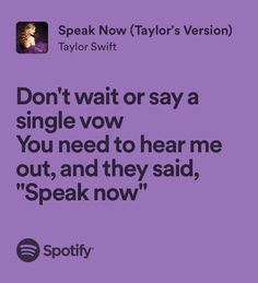 a purple poster with the words speak now taylor's version