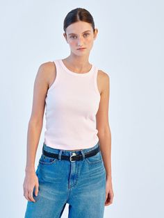 This is a trendy and feminine top by SO IR that is made out of high quality and sturdy material. With distinctive mood of the design and comfortable wear, you can style it for your casual daily outfit.- Light weight that can be worn all four seasons- Ribbed texture- Feminine and minimal mood Casual Fitted Sleeveless T-shirt, Trendy Fitted Solid Color Top, Casual Ribbed T-shirt For Spring, Trendy Solid Color Fitted Top, Casual Solid Color Crew Neck Tank Top, Casual Relaxed Fit Tank Top For Day Out, Trendy Cotton Tops For Spring, Chic Ribbed Spring Top, Chic Ribbed Top For Spring