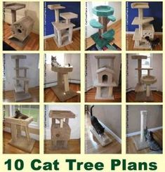 the cat tree plans are all different styles and sizes