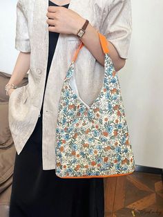 Bird in Bag - Vintage Chic Underarm Tote Bag for Women White Floral Print Canvas Bag, Spring Orange Tote Shoulder Bag, Orange Shoulder Bag For Everyday Spring Use, Orange Everyday Bag For Spring, Bag Vintage, Bird In Bag, Bag Bag, Bag For Women, Color Khaki