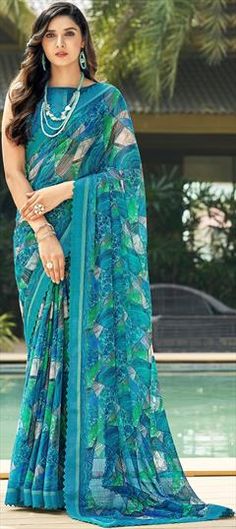 Multicolor color Saree in Chiffon fabric with Printed work Saree Trends, Chiffon Saree, Indian Beauty Saree, Indian Sarees