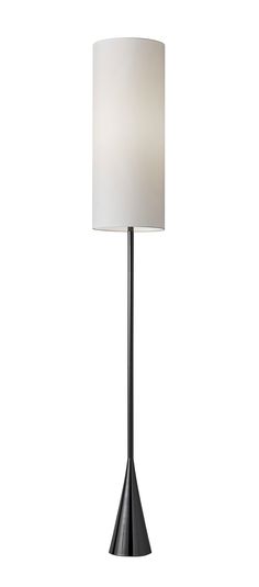 The Bella floor lamp introduces dramatic elements with its contemporary form. The tall white cylindrical shade contrasts to the black nickel finish and bell-shaped weighted base. Simply touch the lamp to turn it on or off. This lamp is not smart outlet compatible. Bulb is not included. Adesso Bella 74-in Black Nickel Floor Lamp | 4029-01 Black Metal Floor Lamp, Cfl Bulbs, Metal Floor Lamps, Metal Floor, Black And White Style, Simple Lighting, Black Lamps, Modern Chic, Drum Shade