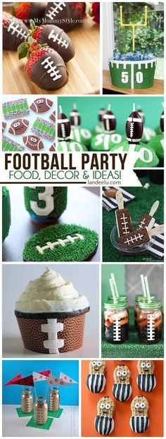 a collage of football party food and decorations