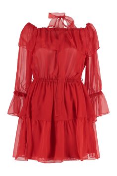 6490 GUCCI RUFFLED CHIFFON DRESS Chiffon Ruffle Dress, Silk Chiffon Dress, Chiffon Ruffle, Women's Wardrobe, Sweaters Knitwear, Emilio Pucci, Mini Dresses, Silk Chiffon, Dress Red