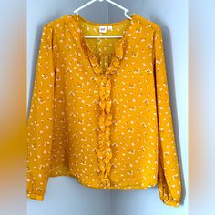 Cute Mustard Colored Blouse Ruffled Accent Down Front Flowy And Super Flattering Smoke Free Home Nwot Mustard, Gap, Ruffle Blouse, Top Blouse, Blouses, Womens Tops, Women Shopping, Gold, Color