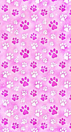 pink and white dog paw prints on a purple background