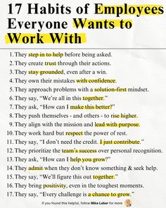 the seven habitts of employees that everyone wants to work with are written in yellow