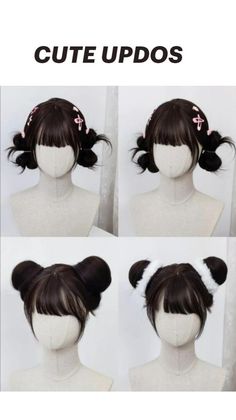 Kawaii Bun Hairstyles, Cool Japanese Hairstyles, Peekaboo Long Hair, Short Kawaii Hairstyles, Gyaru Hairstyles Tutorial, Types Of Buns Hairstyles, Kawaii Hairstyles Tutorial, Kawaii Short Hairstyles, Kawaii Braids