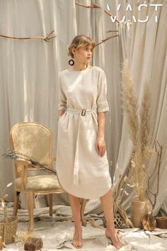 Linen Camisole, Cream Colored Dress, Aria Dress, Gorgeous Bridesmaid Dresses, Cream Color Dress, Column Skirt, Linen Midi Dress, Belt Dress, Tan Dresses