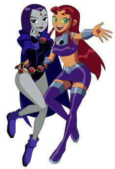 two cartoon characters dressed as female superheros