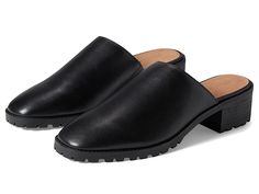 Madewell The Mindy Lugsole Mule in Leather - Women's Clog/Mule Shoes : True Black : Get an undeniably chic look and enjoy exceptional comfort by stepping out in the Madewell The Mindy Lugsole Mule in Leather. Leather upper, lining, and insole. Slip-on style for easy on and off. Closed toe design. Stacked block heel. Synthetic outsole. Imported. Measurements: Heel Height: 1 3 4 in Weight: 14 oz Platform Height: 1 2 in Product measurements were taken using size 9, width M. Please note that measure Comfortable Mules With Rubber Sole For Work, Comfortable Workwear Mules With Rubber Sole, Comfortable Mules For Work With Leather Footbed, Comfortable Leather Mules For Work, Comfortable Mules For Workwear, Leather Mules With Cushioned Footbed And Low Heel, Textured Sole Slip-on Mules For Work, Workwear Mules With Removable Insole And Low Heel, Workwear Mules With Leather Sole And Plain Toe