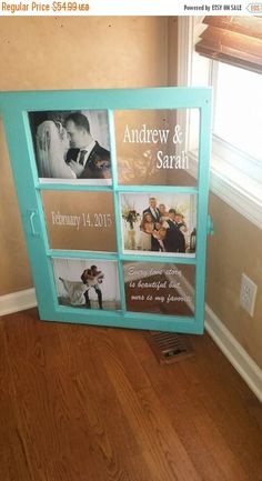 a wedding photo frame with three photos on it