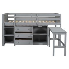 bunk bed with desk and stool in grey