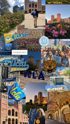 the collage shows many different images and logos