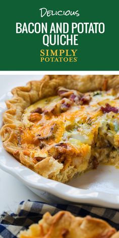 bacon and potato quiche on a white plate