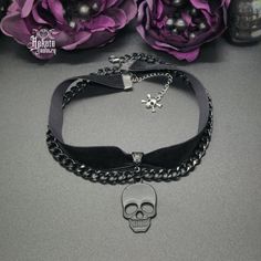 Embrace your Darker Side with this alluring Black Skull Layered Choker. Wear casual or dressy, whatever your heart desires. Add more Skulls to your look and pair with our Rings, Earrings, Bracelets, and Necklaces! Details: Fashion Jewelry ~ Handmade Diameter: 13 inches + 2 inch extender Skull charm: 35 x 22 mm Edgy Black Jewelry For Alternative Fashion, Punk Skull Jewelry For Halloween, Punk Style Skull Jewelry For Halloween, Black Skull Jewelry Grunge Style, Black Skull Shaped Grunge Jewelry, Black Skull Grunge Jewelry, Edgy Metal Jewelry With Skull Print, Gothic Adjustable Jewelry For Alternative Fashion, Edgy Jewelry For Halloween Gift