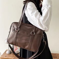 Dark Academia Faux Leather Messenger Bag Japanese Preppy, Y2k Tote Bag, Stile Preppy, Rugby Sport, Söpö Kissa, Jk Uniform, School Tote, Söt Katt, Shoulder Bags For School