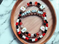 Poker/Cards Bracelets ♠️♥️♣️♦️ (Aces can be customized by request)  💌Free Shipping $35+! Add this as your lucky charm 🍀 Aces Bracelet as shown measures at 7.25 in. If you would like a smaller size, please message me so I can adjust the beads & show you a mock-up before shipping!  Skinny can be adjusted easily to new size. "Deal me in" can be customized to say whatever you would like as well. ✨BRACELET* CARE ✨ Roll bracelets on to avoid over stretching. Avoid contact with water, oils & creams t Hearts Card Game, Texas Hold Em, Hearts Card, Game Black, Black Jack, Poker Cards, Jack Black, Lucky Charm, Card Game