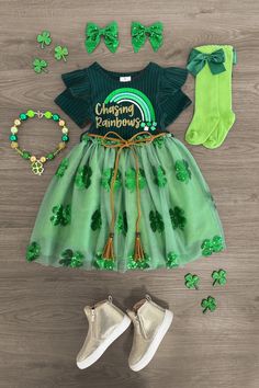 Chasing Rainbows Shamrock Tutu Dress - Sparkle in Pink Outfit Ideas 2024, Elegant Fashion Outfits, Shamrock Design, Chasing Rainbows, Sparkle In Pink, Summer Outfits 2024, Glitter Rainbow, Fashion Outfit Ideas, Outfit Ideas For Women