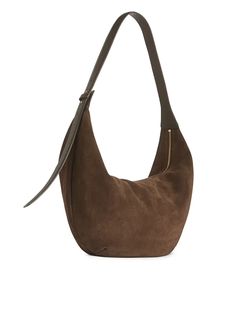 Curved Suede Bag - Brown - ARKET WW Top Handle Bag With Single Shoulder Strap For On-the-go, Chic Shoulder Bag With Single Strap For Errands, Chic Single Shoulder Strap Bag For Errands, Chic Crossbody Baguette Bag For Errands, Versatile Baguette Bag With Single Shoulder Strap For Errands, Crossbody Hobo Bag For Errands, Crossbody Hobo Bag With Single Shoulder Strap For Errands, Chic Baguette Bag With Adjustable Strap For Errands, Elegant On-the-go Shoulder Bag With Single Strap