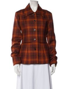 AALTO Virgin Wool JacketOrangePlaid PrintPointed CollarButton ClosureFit:Jackets by AALTO typically fit true to size. Print Jacket, Plaid Print, Wool Plaid, Print Patterns, Plaid, California, Dolls, Wool, Tags