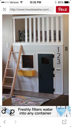 a child's bedroom with bunk bed and stairs