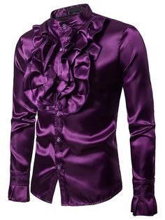 Men's Shirt Solid Colored Collar Standing Collar Party Vacation Long Sleeve Tops Basic Vintage Black Lavender Yellow / Club 6823976 2022 – $27.36 Medieval Shirt, Casual Dress Shirt Men, Satin Shirts, Vintage Shirt Dress, Slim Fit Tuxedo, Estilo Punk, Ruffle Shirt, Mens Casual Dress, Shirt Dress Casual