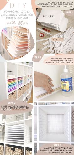 the instructions for how to make a diy cabinet with cardboard and other items in it