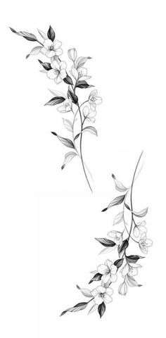 a black and white drawing of some flowers