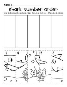 shark number order worksheet for preschool