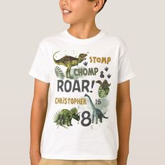 Personalize this roar-some Dinosaur Birthday Party T-Shirt easily and quickly, simply press the Edit Using Design Tools button to further re-arrange and format the style and placement of the text. Great for any age! (c) The Happy Cat Studio Dinosaur Graduation, Fire Truck Birthday Party, Fire Truck Birthday, Birthday Party Boy, Boys Birthday Outfits, Firetruck Birthday Party, Truck Birthday Party, Cool Dinosaurs, Party Boy