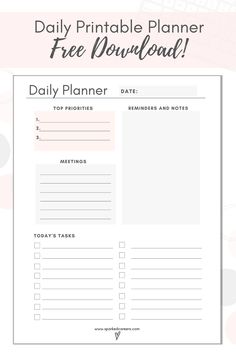 the free printable planner is shown with text that reads, daily planner and to do list