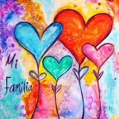 three hearts with the words mr and mrs faureia written on them in different colors