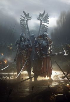 two knights standing in the middle of a battle